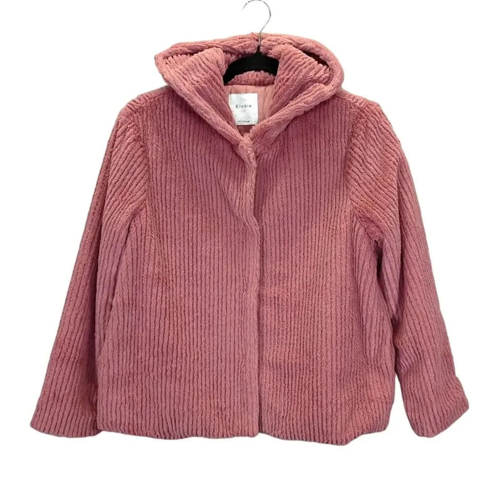 Elodie Girl Soft Faux Fur Coat Pink with Hood Size  Large